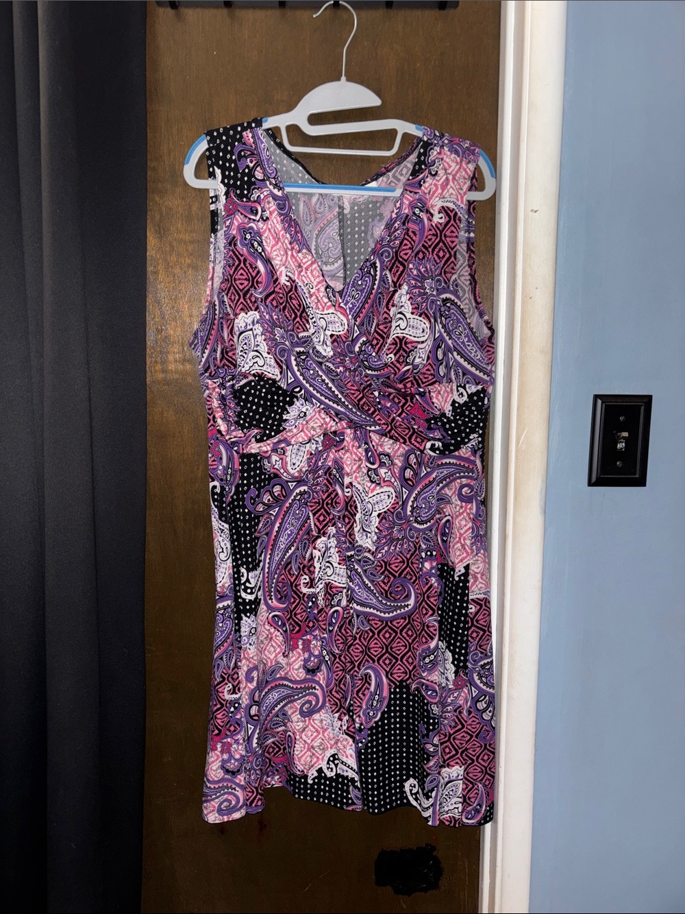 Cato Purple and Black Paisley Sleeveless Wrap Dress